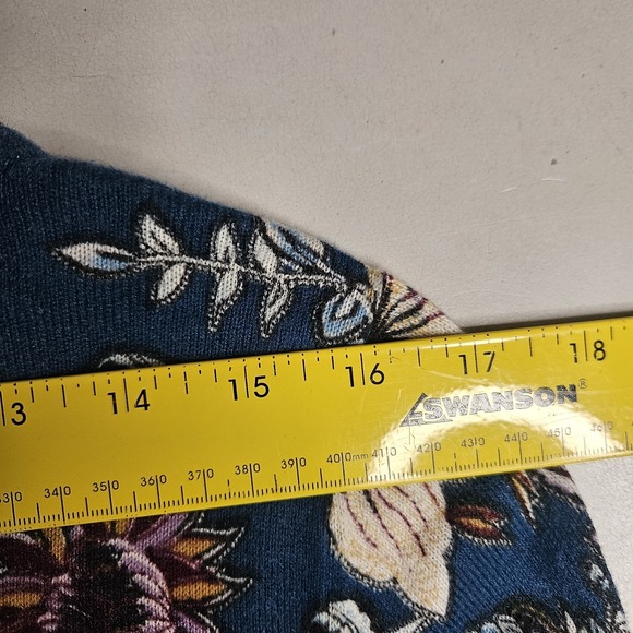 Chicos Womens Sweater 2 Blue Floral Tiered Paisley Satin Hem Teal - Picture 13 of 13